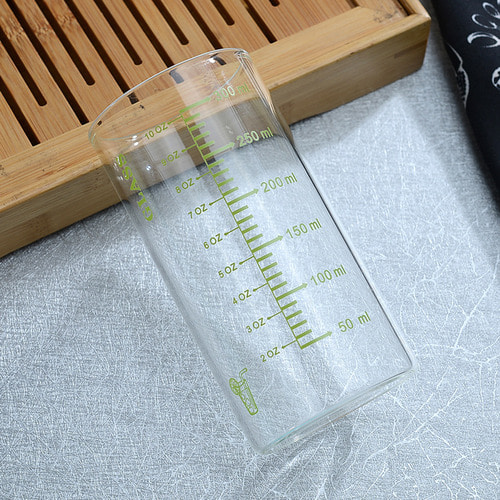 용량표시 내열 투명 유리컵 350ml 그린