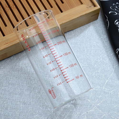 용량표시 내열 투명 유리컵 350ml 레드
